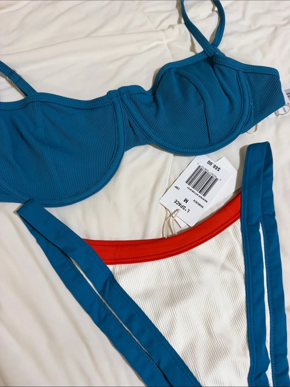 l*space Teal & White Bikini Set with Red Trim Medium - Picture 2 of 3